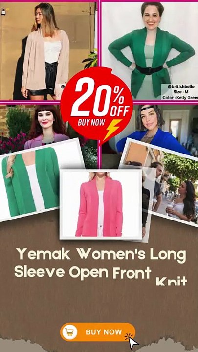 Yemak Women's Long Sleeve Open Front Knit Sweater Cardigan Shrug with Pocket