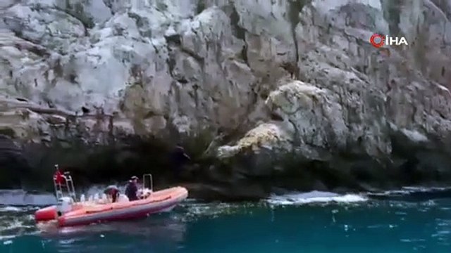 Alanya Kalesi’nde kayalık bölgede mahsur kalan dağ keçisi kurtarıldı