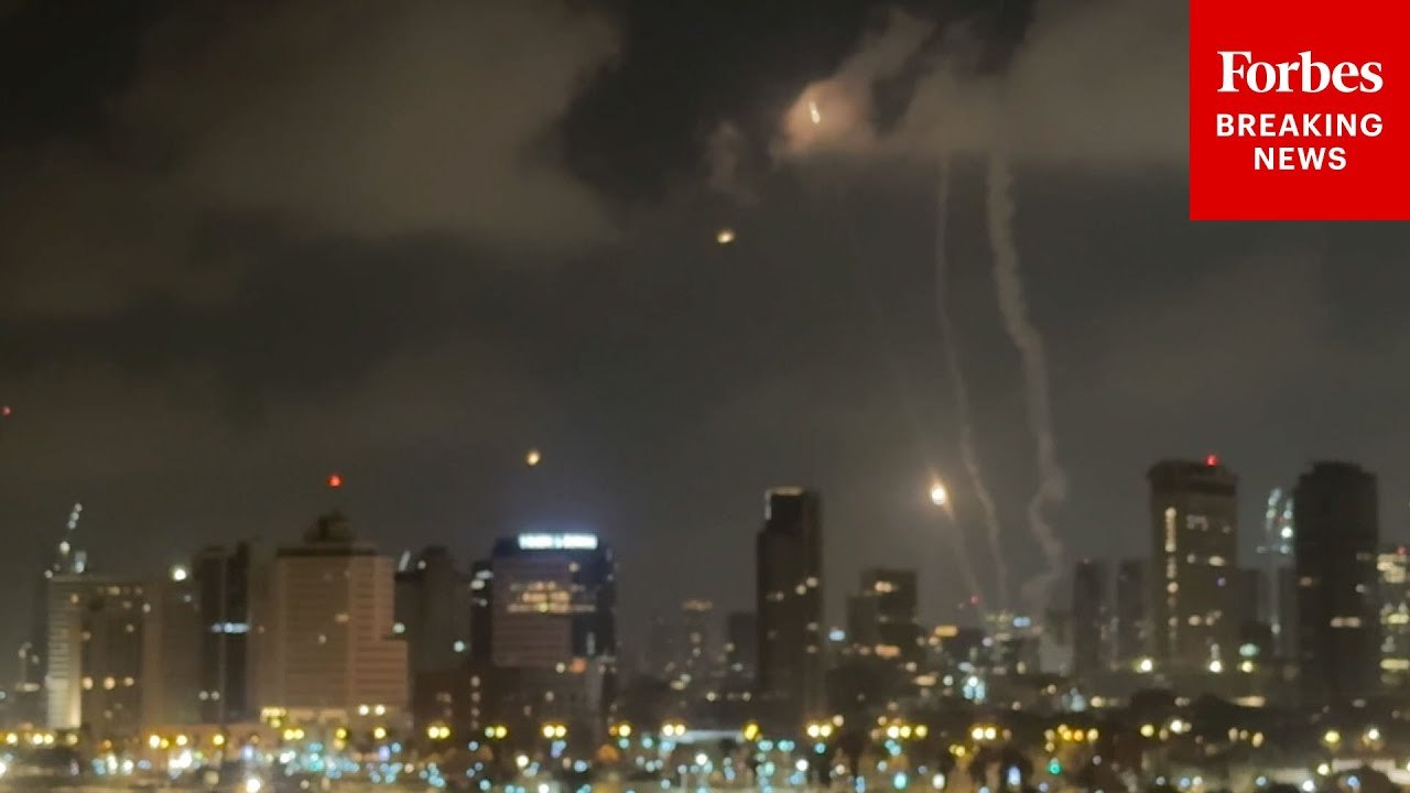 Iranian Missiles Are Seen In The Sky Above Tel Aviv, Israel