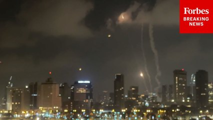 Iranian Missiles Are Seen In The Sky Above Tel Aviv, Israel