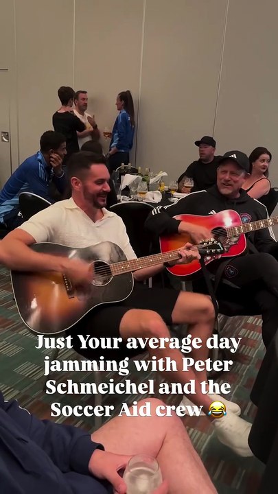 Football legend Peter Schmeichel jams with Shrewsbury musician Jordan Brown