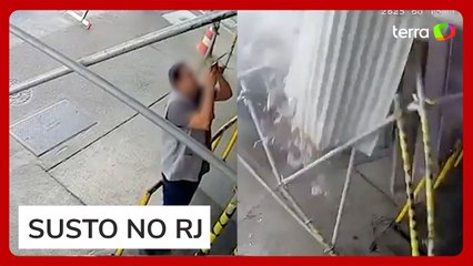 Marquise em obras desaba e quase atinge homem que tirava fotos em Copacabana