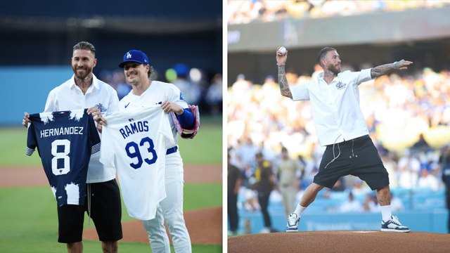 Sergio Ramos lanza la primera bola de los Dodgers tras la victoria de Rayados en el Mundial de Clubes