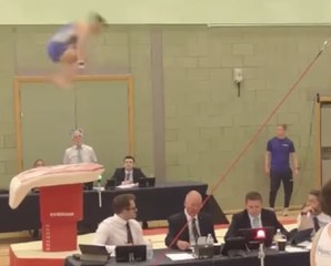 High-flying action on the vaulting table from a Woking Gymnastics Club member in Basildon