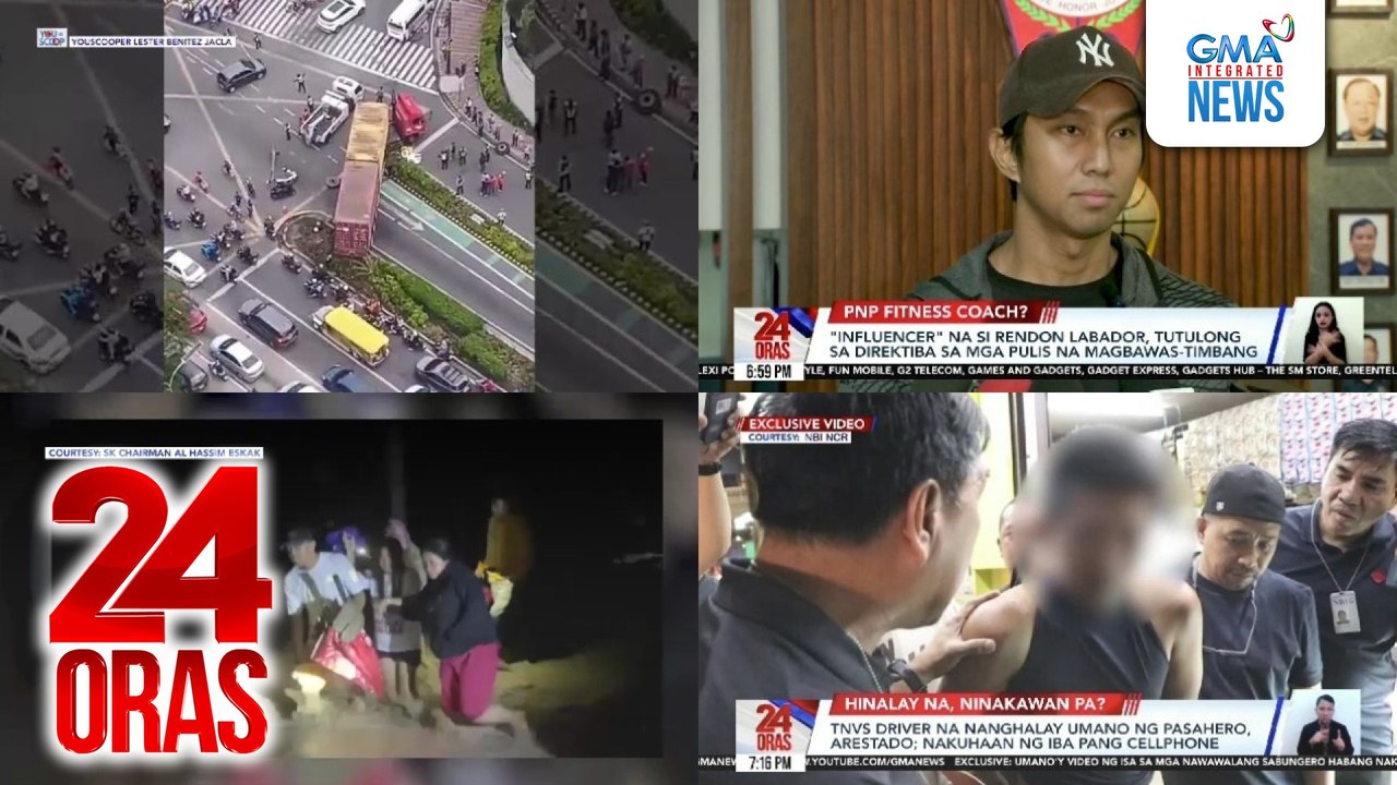 24 Oras: (Part 2) 1 patay at 2 sugatan matapos makabangga ng mga motorsiklo ang container truck; influencer" na si Rendon Labador, tutulong sa direktiba sa mga pulis na magbawas-timbang; TNVS driver na nanghalay umano ng pasahero, arestado, atbp.