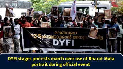 DYFI stages protests march over use of Bharat Mata portrait during official event