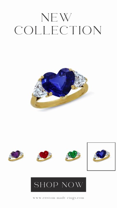 600 custom made unique heart emerald center stone and heart diamond three stone engagement ring