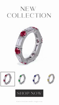 58 custom made unique stackable alternating round emerald & baguette diamond eternity ring