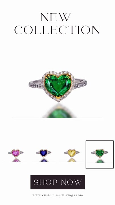554 custom made unique heart emerald center stone & round diamond halo engagement ring