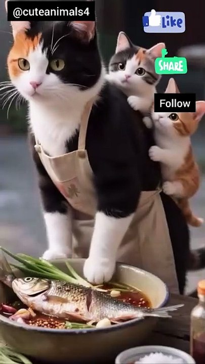 Cute mummy cat healthy food with kids😺😺✨⭐️🌟#cute cat#animals lover#viral mummy cat#