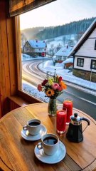 Train Journey with Coffee, Juice, and Flowers – A Cozy Moment Amid Snowy Villages and Sunlit Mountain Views.#short#shorts#shortvideo#reelit #reelfacebook