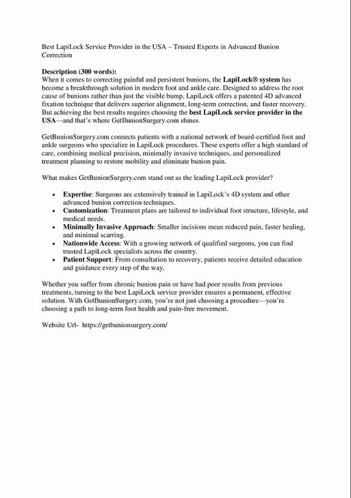 Best LapiLock Service Provider in the USA – Trusted Experts in Advanced Bunion Correction