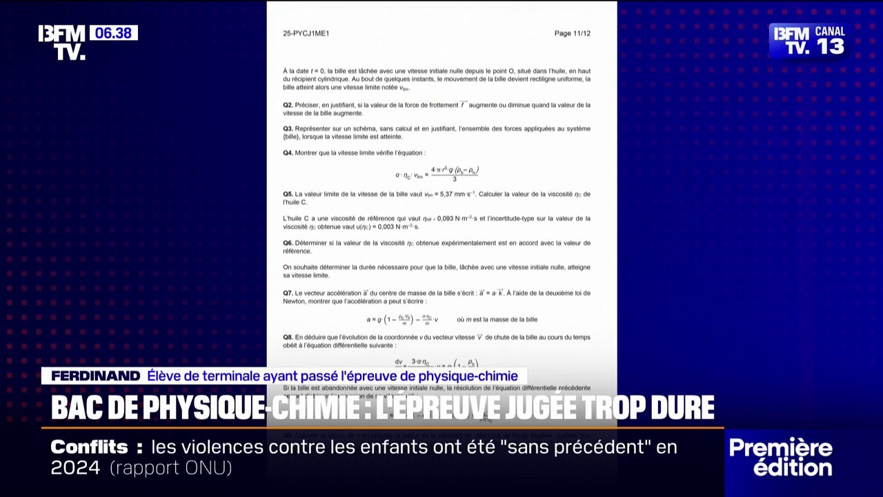 Bac 2025: l'épreuve de physique-chimie jugée trop dure par des lycéens, une pétition lancée