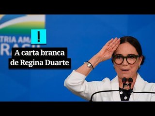 "Carta branca... Não vou esquecer, presidente", diz Regina Duarte em discurso de posse