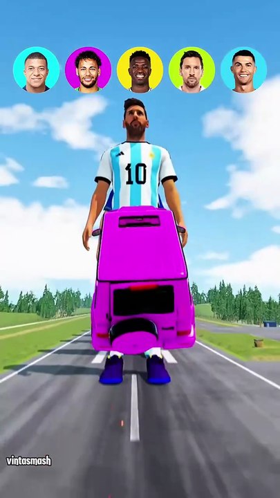 🚘CR7 vs Messi vs Vinicius vs Mbappe vs Messi Characters⚽ #beamngdrive #football #shorts #simulator