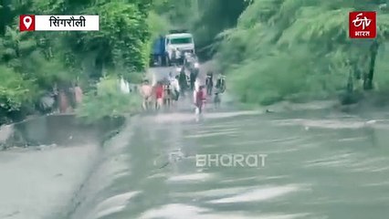 सिंगरौली में उफान मार रहे नदी नाले, जान जोखिम में डालकर स्कूल जा रहे बच्चे
