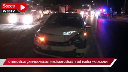Otomobille çarpışan elektrikli motosikletteki turist yaralandı