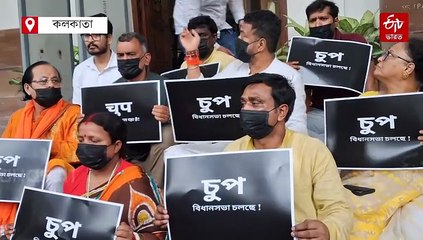 বিধানসভায় শাসকের হট্টগোল, বলতে না-পেরে সিঁড়িতে অবস্থান বিক্ষোভ বিরোধীদের