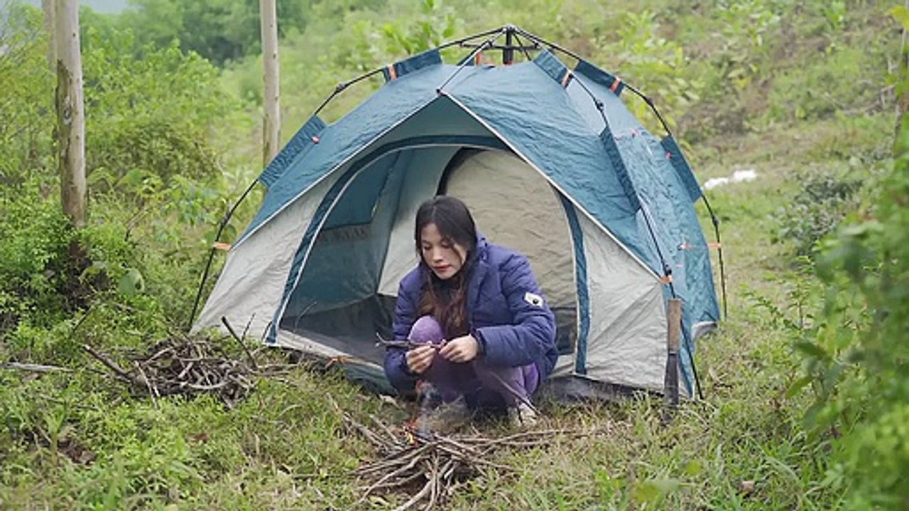 SOLO OVERNIGHT CAMPING RELAXING IN THE SHELTER WITH THE SATISFYING SOUND OF NATURE