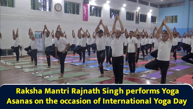 Raksha Mantri Rajnath Singh performs Yoga Asanas on the occasion of International Yoga Day