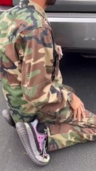 Locked the baby and key inside the car but the military man helps.hd