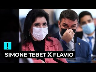 Simone Tebet e Flavio Bolsonaro batem boca na CPI da Covid