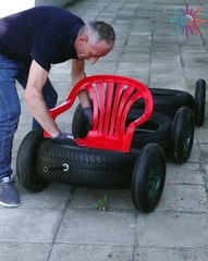 Turning car tires into a children's wagon! 🚗