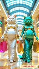 two beautiful pregnant women cats