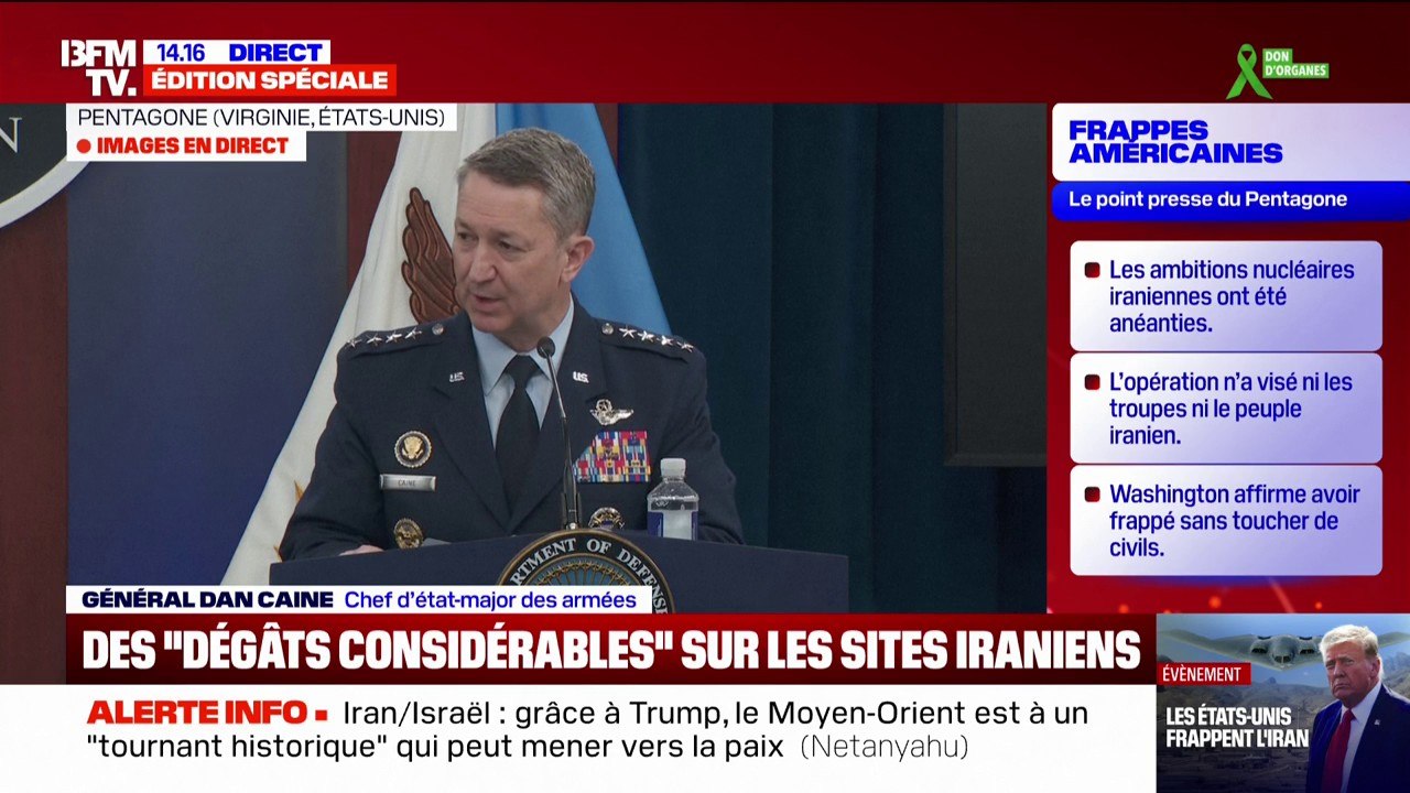 Frappes américaines en Iran: le chef d'État-major des armées Dan Caine indique que les États-Unis sont prêts à "répondre à toutes les représailles"