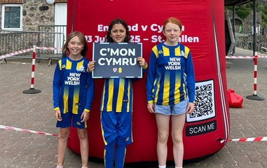 Kilgetty AFC Women and Girls Players visit FAW's giant inflatable shirt