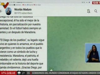 Pdte. Maduro: Diego no fue solo un futbolista excepcional, él ha sido el mejor de la historia