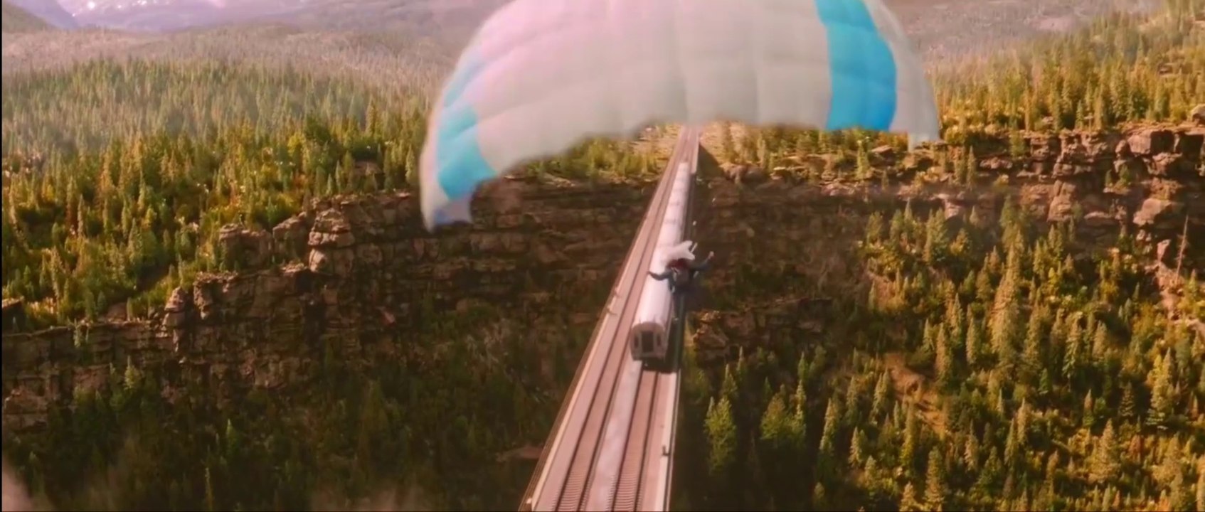 Argylle - parachute out of a train