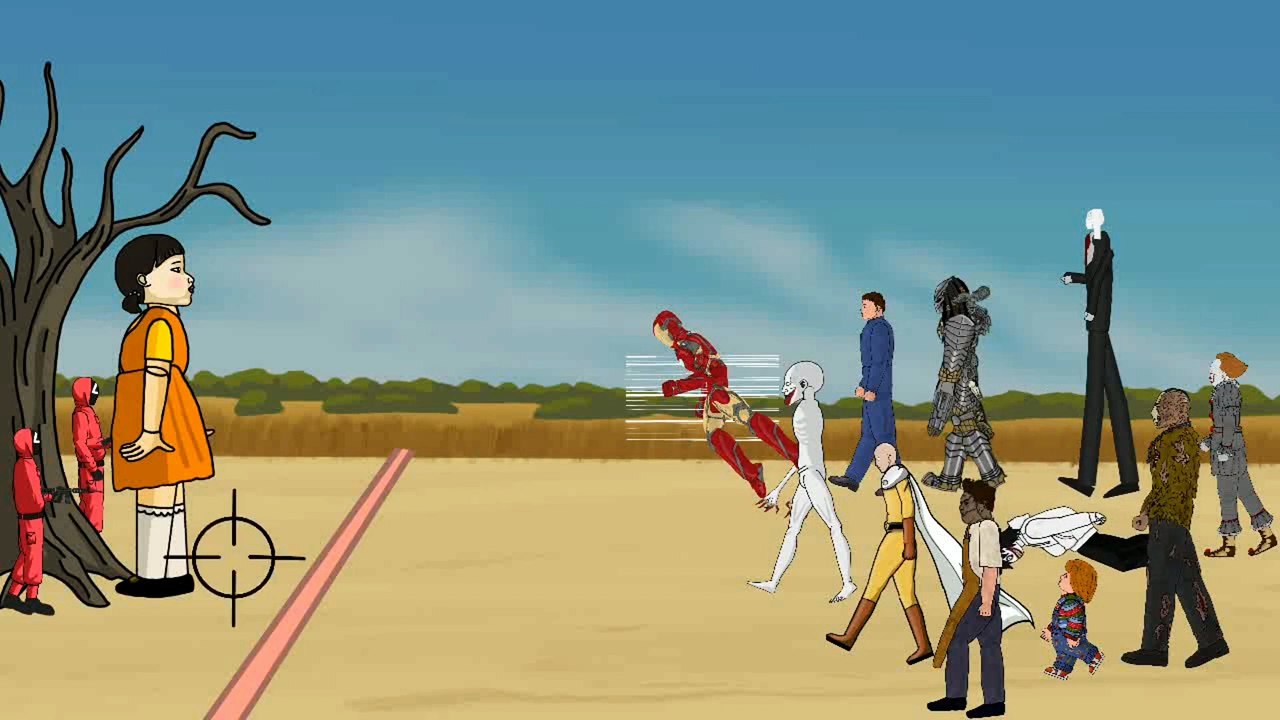 Squid Game vs Saitama, Jason, Michael, Pennywise, Chucky, Leatherface, Predator, Jeff, scp 096