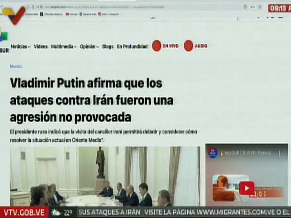 Canciller iraní Abbas Araghchi se reunió este lunes con el presidente ruso Vladímir Putin