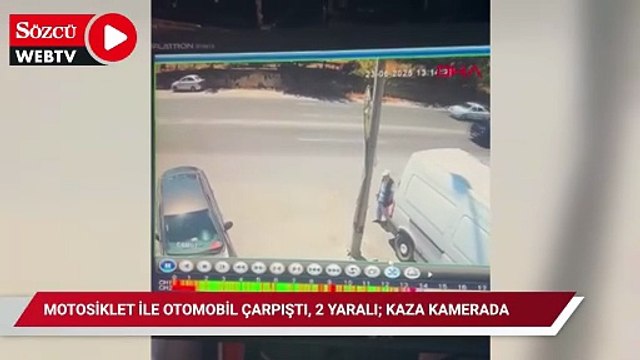 Motosiklet ile otomobil çarpıştı, 2 yaralı; kaza kamerada
