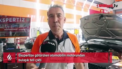 Otomobilin motorundan bulaşık teli çıktı