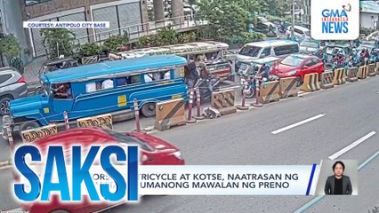 Motorsiklo, tricycle at kotse, naatrasan ng jeep matapos umanong mawalan ng preno | Saksi