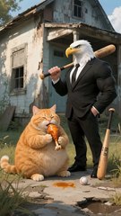 The orange cat brothers taught the evil eagle a lesson together🐶