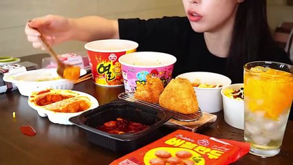 ASMR MUKBANG  Buldak Tteokbokki Chicken Sausage Kimbap Dessert Convenience Store Food EATING