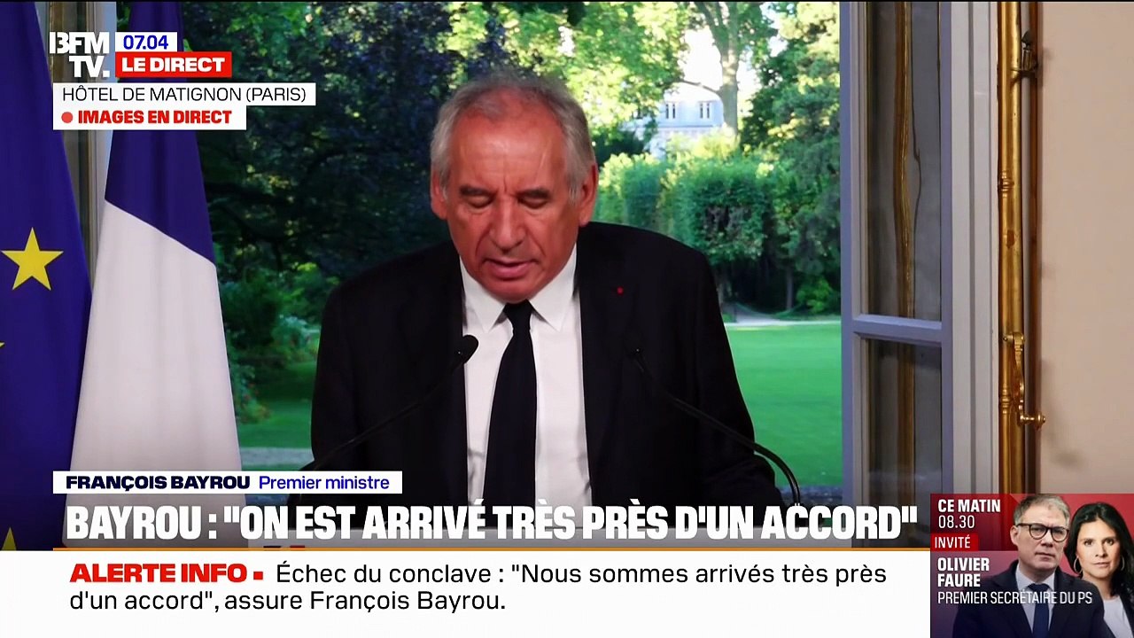 François Bayrou invite les participants au conclave sur les retraites infructueux à "le rencontrer" ce mardi matin pour "rechercher une voie de passage dans l'intérêt de notre pays"