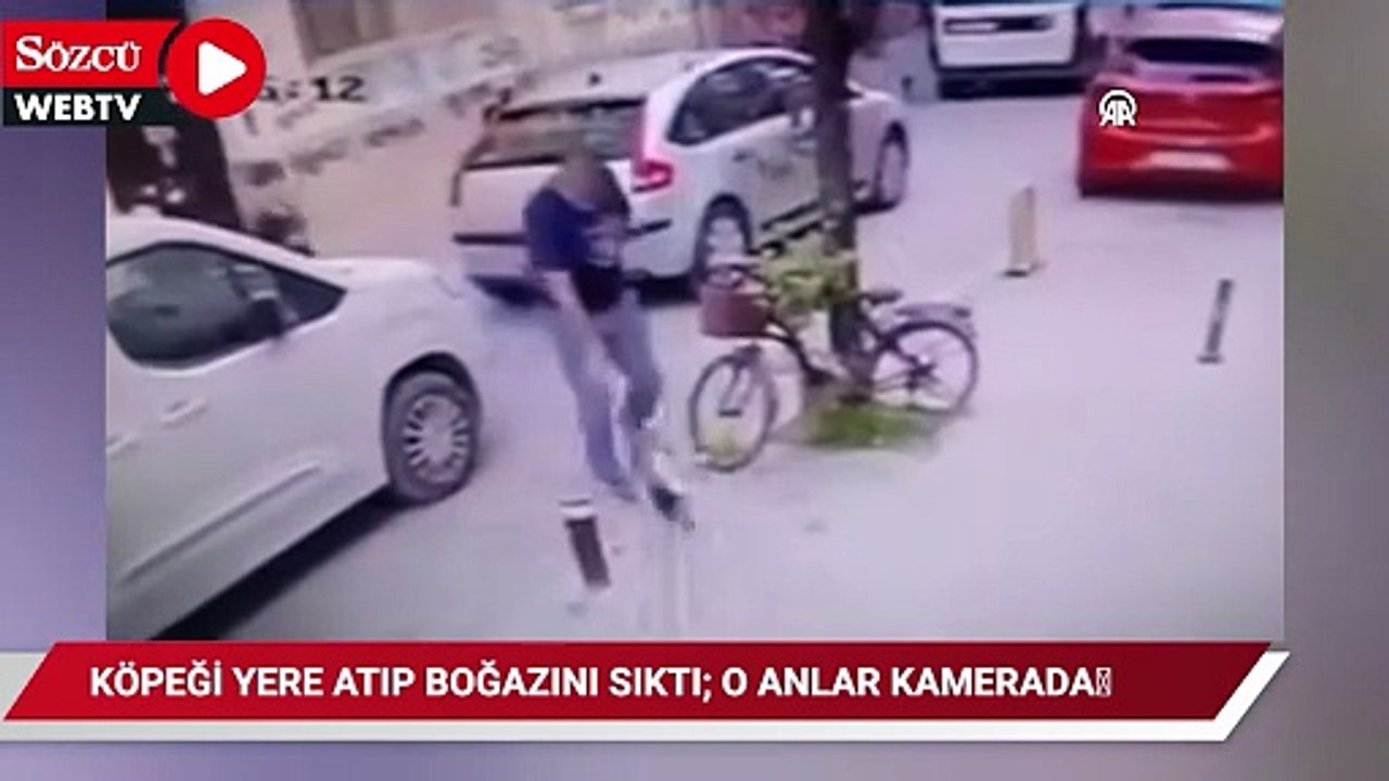 Köpeği yere atıp boğazını sıktı; o anlar kamerada