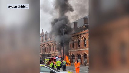 Van on fire outside King's Cross station