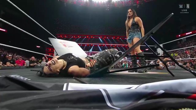 WWE Raw _June 23 2025 - Roxanne Perez joins Raquel Rodriguez for a brutal attack on Rhea Ripley