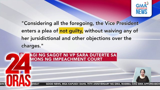 VP Duterte, ipinaliwanag kung bakit dapat i-dismiss ang 4th impeachment complaint | 24 Oras
