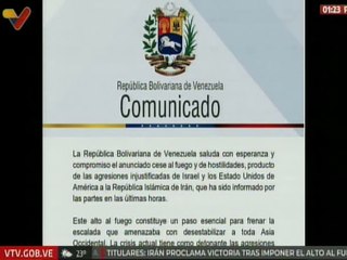 Venezuela saluda con esperanza y compromiso el cese de hostilidades de Israel contra Irán