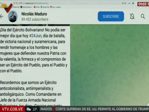 Pdte. Nicolás Maduro felicita a hombres y mujeres del Ejército Bolivariano en su día