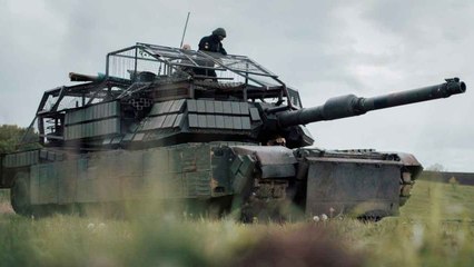 Ukrainsk Abrams-stridsvagn förstörd av Lancet-drönare i Sumyregionen
