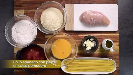 Receta de milanesa de pollo crocante con pasta en salsa pomodoro