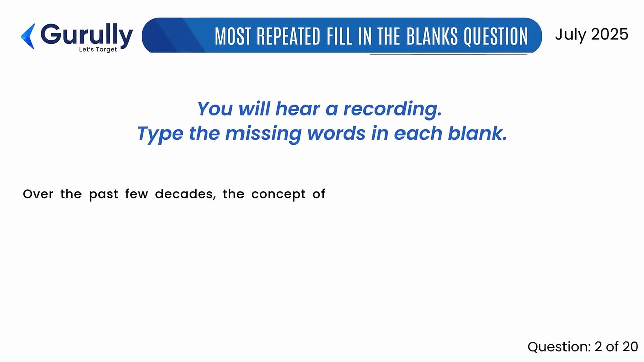 Most Repeated PTE Listening Fill in the Blanks for 2025 _ Updated Questions by Gurully