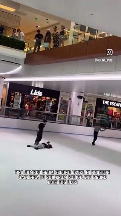 Man was running from the cops and jumped off the 2nd or 3rd level in The Galleria Mall onto the ice rink. Broke both of his legs.